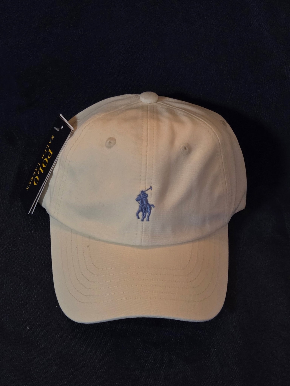 Polo by Ralph Lauren Cream Cap with Blue Pony Embroidery